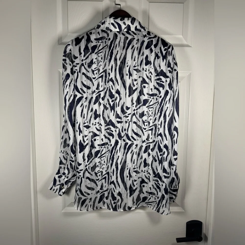 Joseph Ribkoff Button Up Collared Navy/White Blouse Style 231025 Size 2 - Picture 10 of 11